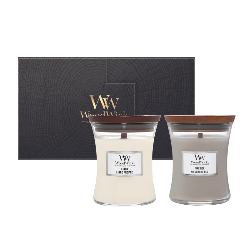 ZESTAW PREZENTOWY 2 ŚWIECE ŚREDNIE (LINEN, FIRESIDE) - WoodWick ZESTAW PREZENTOWY 2 ŚWIECE ŚREDNIE (LINEN, FIRESIDE) - WoodWick