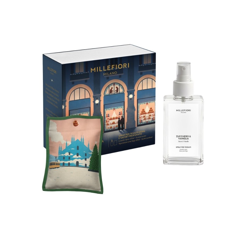 MM ZESTAW PREZENTOWY CHRISTMAS LAUNDRY Spray 100 ml  i saszetka zapachowa ZUCCHERO & VANIGLIA - Millefiori